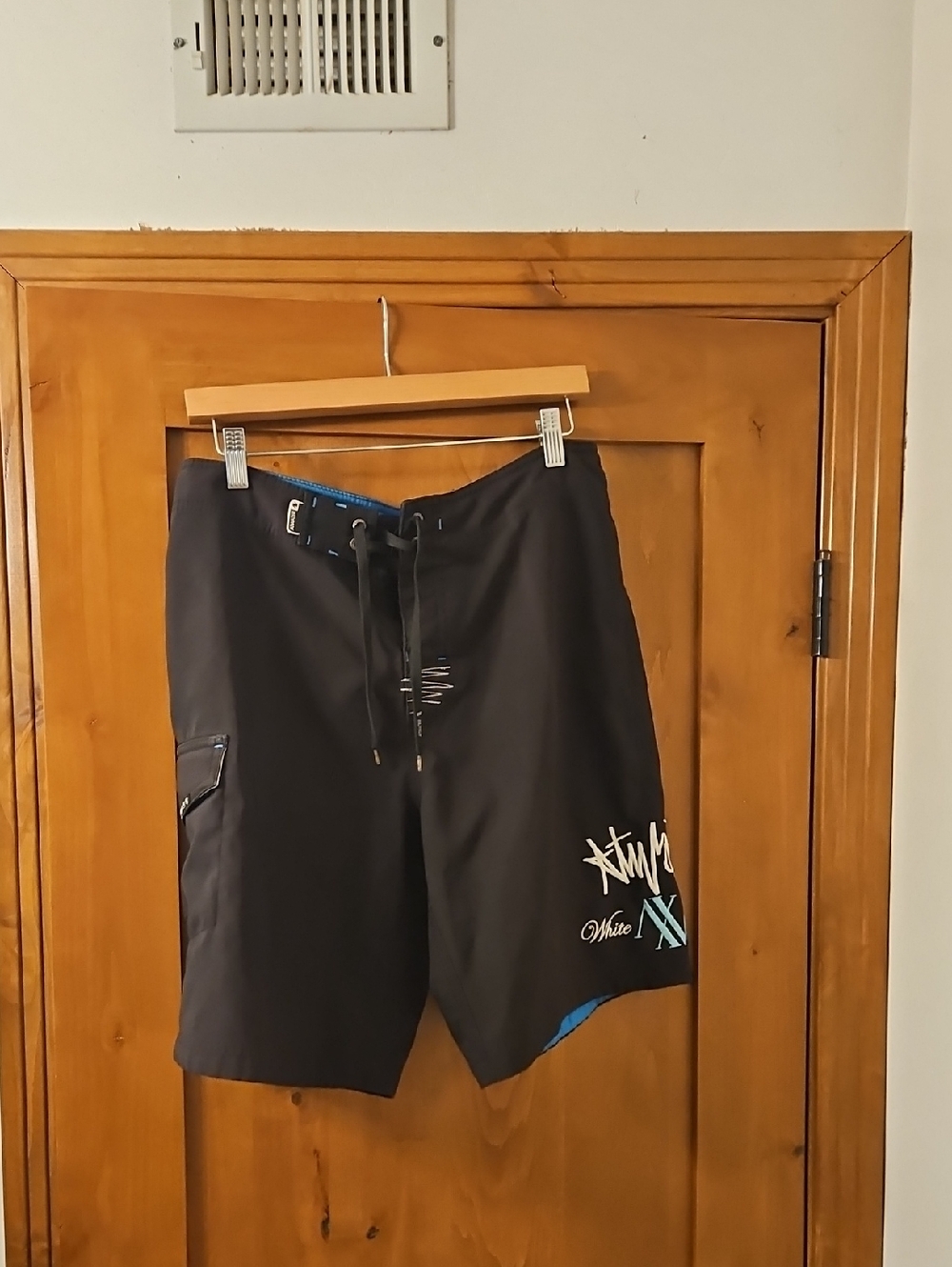 Men's Black Swim Trunks with Blue Accents